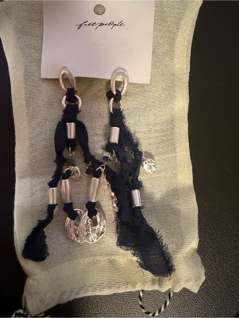 Free People Navy and Silver Textured Boho Tassel Earrings